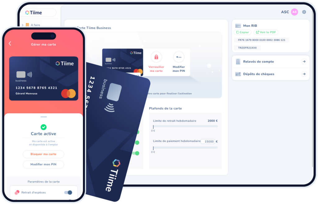 Compte pro Tiime avec carte bancaire et RIB